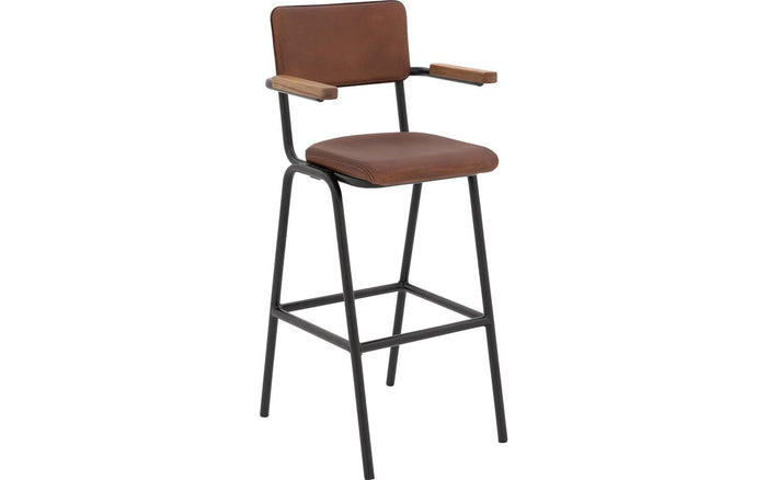 Goossens Barstoel Chaplin - bruin Leder met armleuning