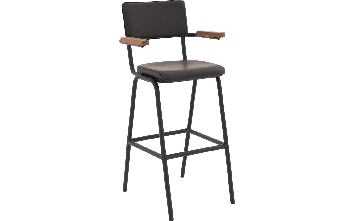 Goossens Barstoel Chaplin - grijs Leder met armleuning