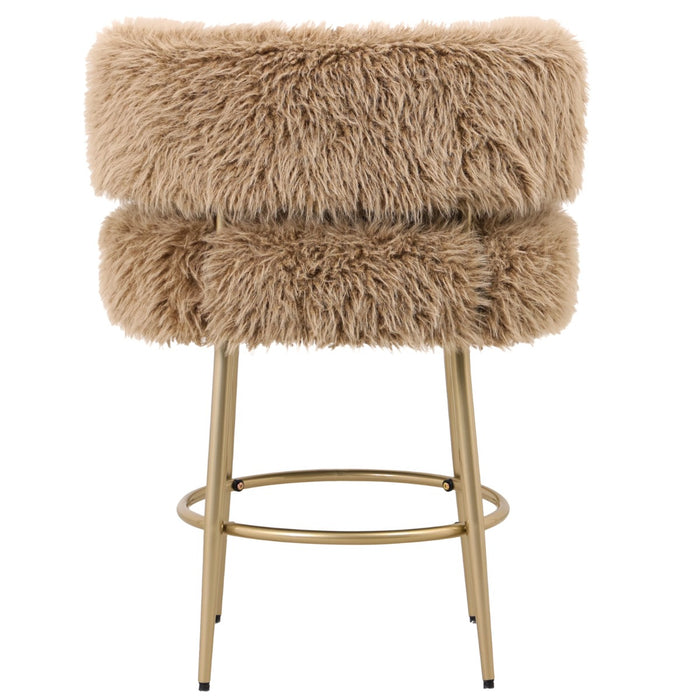 PTMD Hair Brown Bar Chair Brown Metal Base