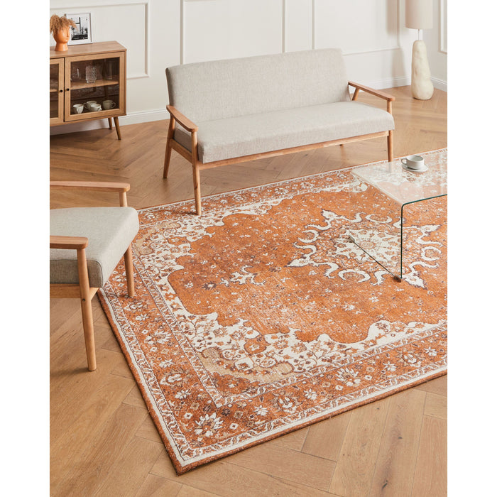 Beliani-HAYAT-Laagpolig vloerkleed-Oranje-200 x 300 cm-Katoen