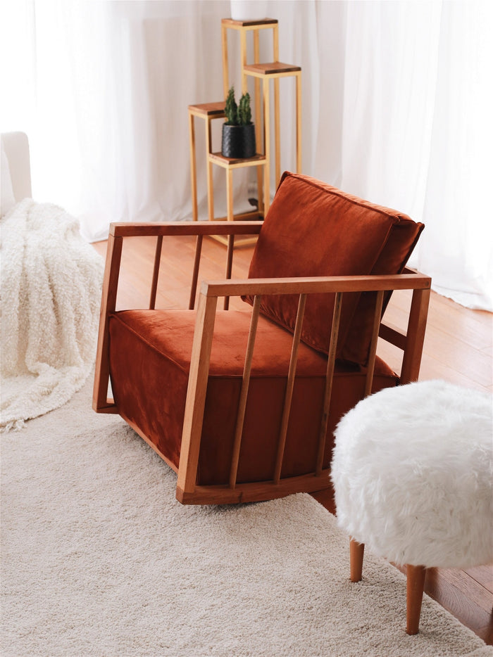 Giga Meubel - Schommelstoel Rood Stof|Hout - 65x71x80cm - Sallanan