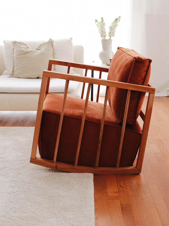 Giga Meubel - Schommelstoel Rood Stof|Hout - 65x71x80cm - Sallanan