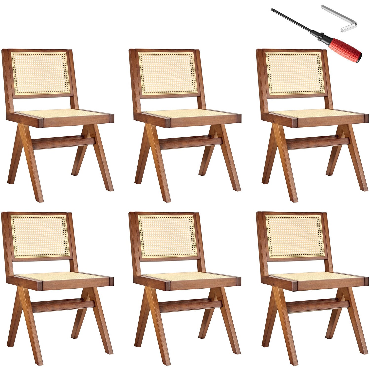 tectake® Houten stoel Lizzy met Weens vlechtwerk in boho-stijl