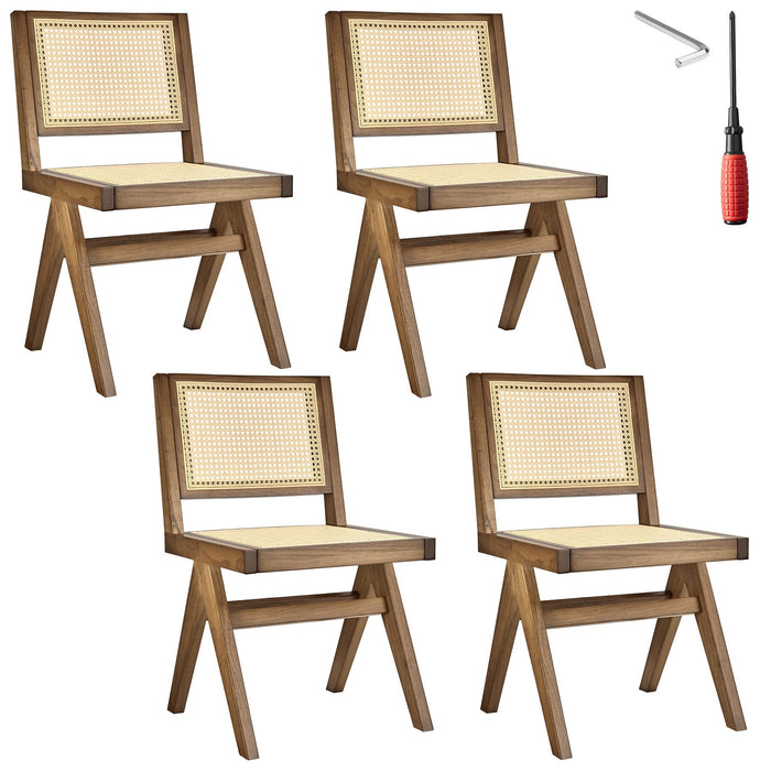 tectake® Houten stoel Lizzy met Weens vlechtwerk in boho-stijl