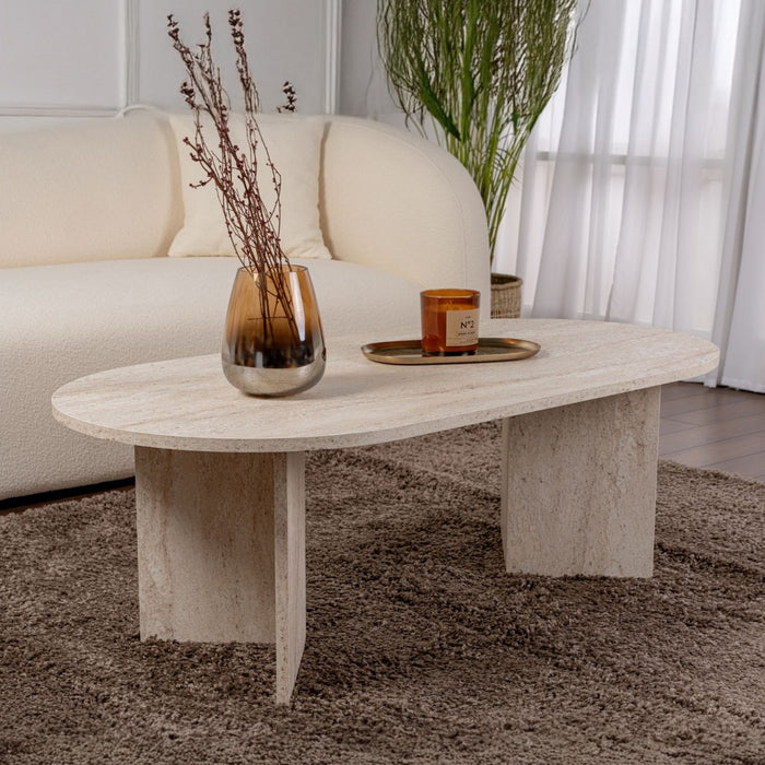 Giga Meubel - Salontafel Ovaal Travertinlook - 119x60x40cm - Sable