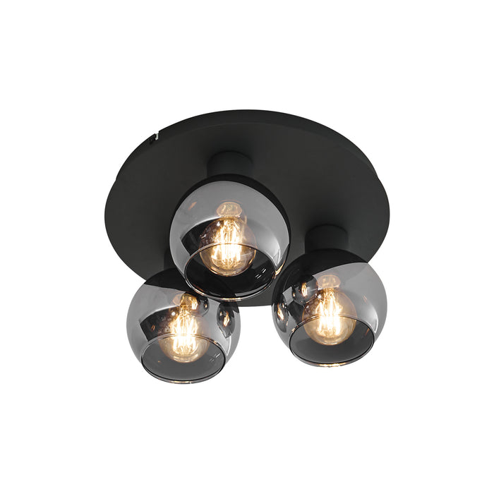 QAZQA Art Deco plafondlamp zwart met smoke glas 3-lichts - Vidro
