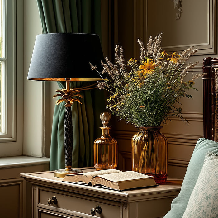 QAZQA Art Deco tafellamp brons met zwarte kap 35 cm - Areka