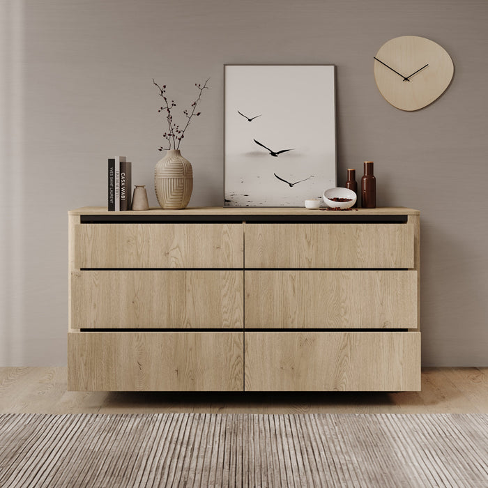 Meubella - Taywan - Ladekast met 6 lades - Eiken - 163x38x83 cm