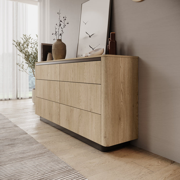 Meubella - Taywan - Ladekast met 6 lades - Eiken - 163x38x83 cm