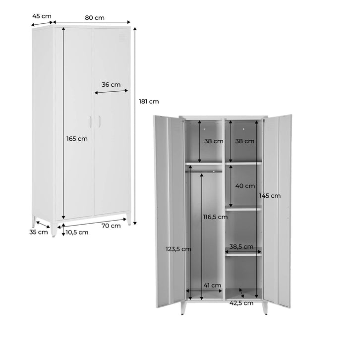 sweeek - Industriële metalen kledingkast 2 deuren, 4 planken, 1