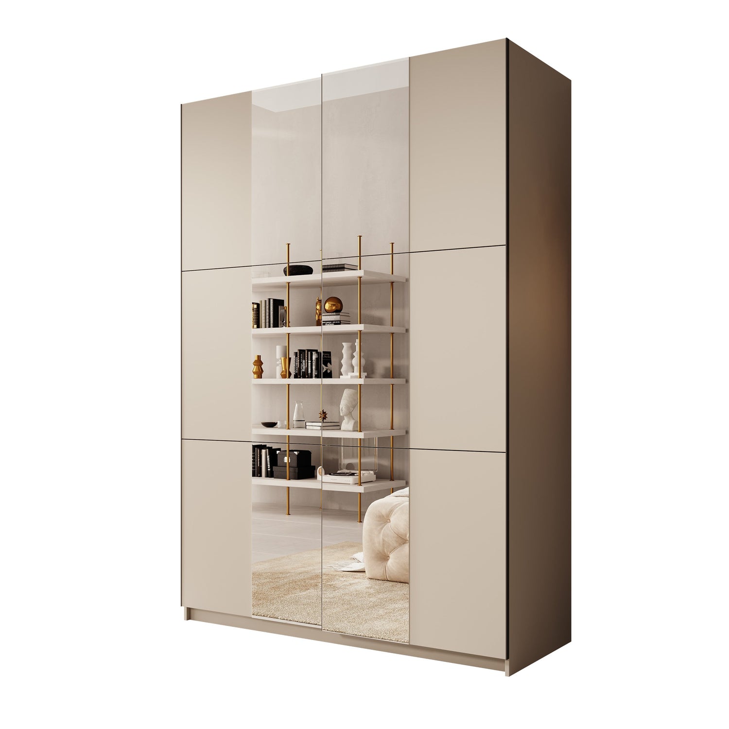 Meubella - Kledingkast Landon - Beige - 150 cm - Met spiegel