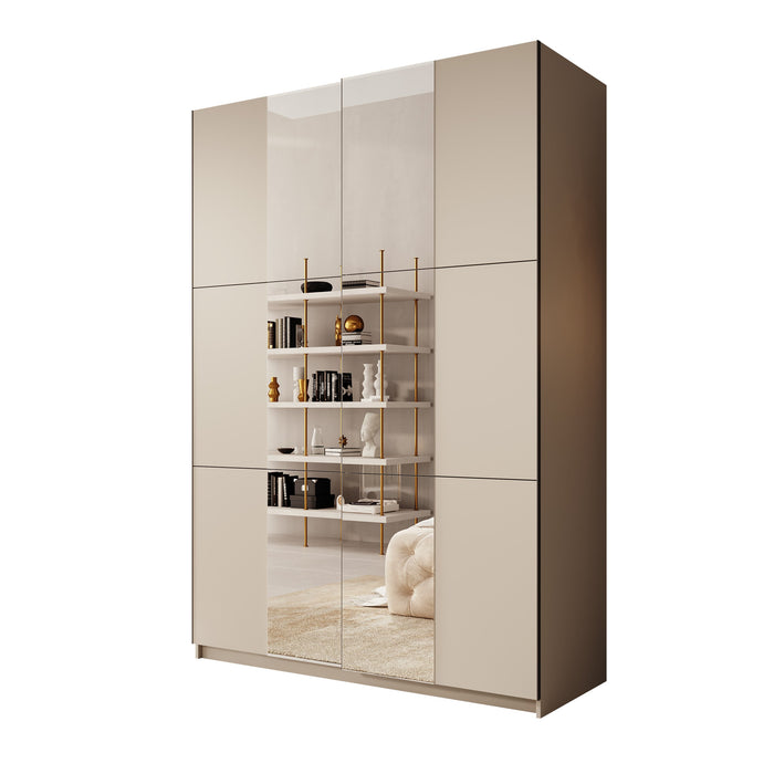 Meubella - Kledingkast Landon - Beige - 150 cm - Met spiegel