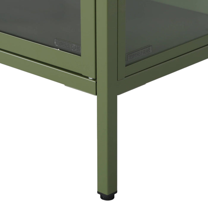 sweeek - TV-meubel vitrine gehard glas en staal 3 deuren industrieel