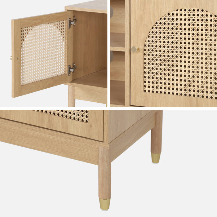 sweeek - Tv-meubel met houteffect en vlechtwerk 2 deuren 140cm