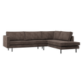 WOOOD Rodeo Hoekbank Rechts - Ribstof - Bruin - 85x266x213