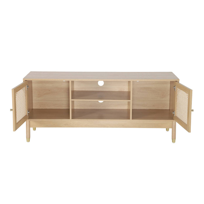 sweeek - Tv-meubel met houteffect en vlechtwerk 2 deuren 140cm