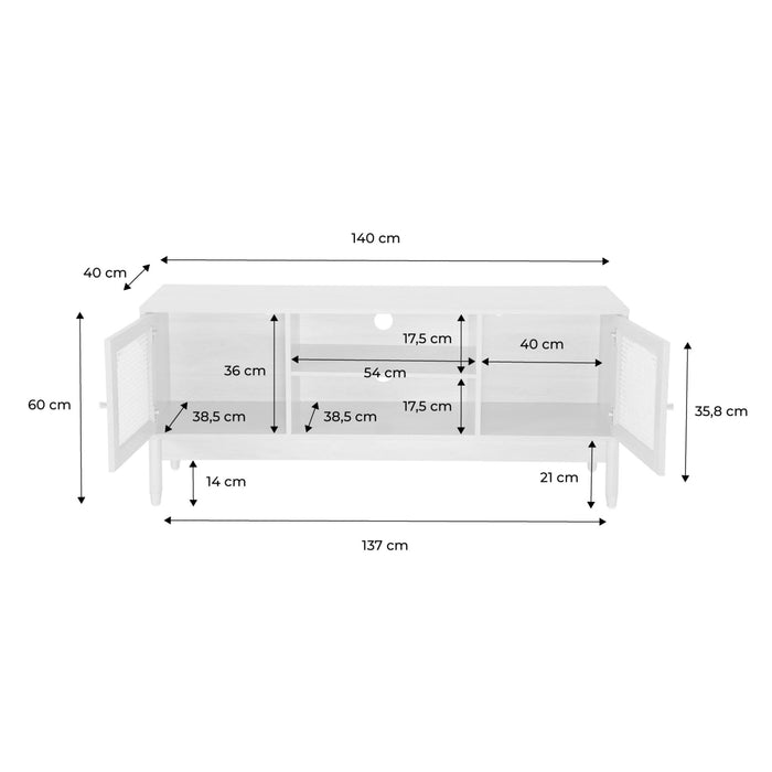 sweeek - Tv-meubel met houteffect en vlechtwerk 2 deuren 140cm