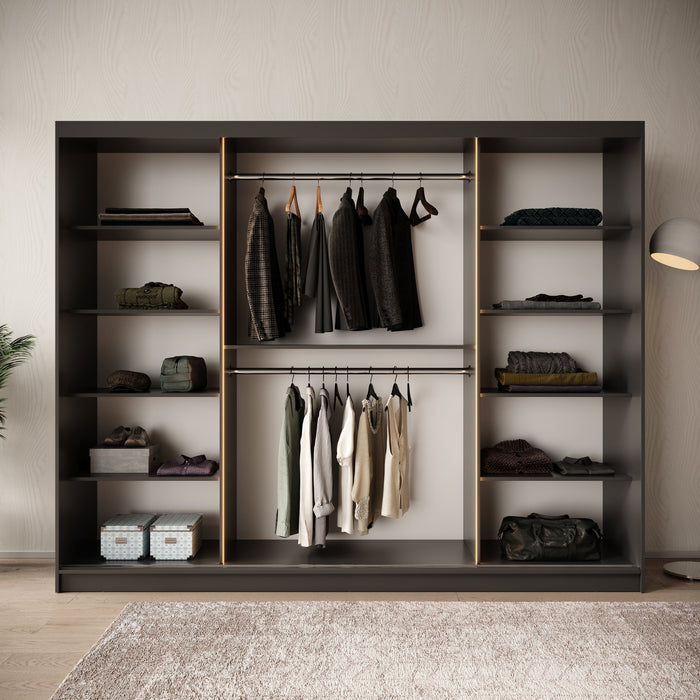 Meubella - Kledingkast Bunaro - Zwart - 250 cm