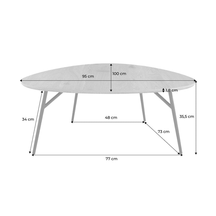 sweeek - Afgeronde driehoekige salontafel eikeneffect met zwarte