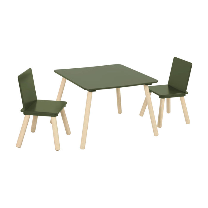 sweeek - Vierkante kindertafel grenenhout 2 stoelen