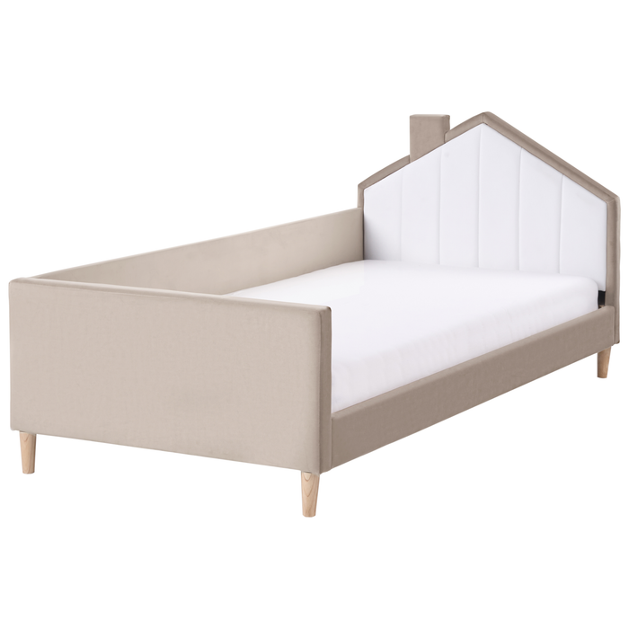Beliani - KERVAN - Eenpersoonsbed - Taupe|Wit - 90 x 200 cm - Fluweel