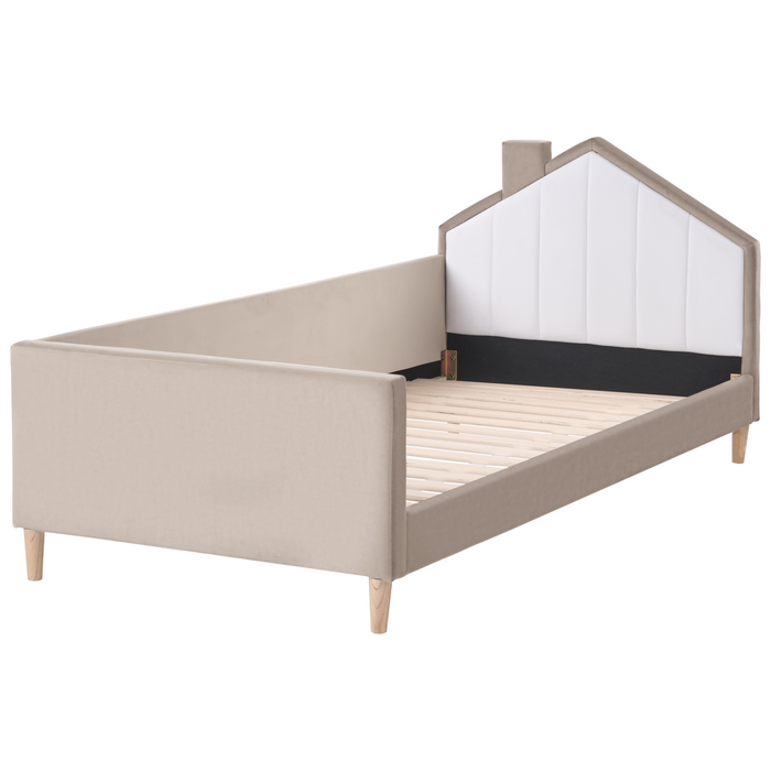Beliani - KERVAN - Eenpersoonsbed - Taupe|Wit - 90 x 200 cm - Fluweel