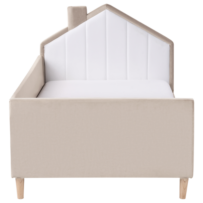 Beliani - KERVAN - Eenpersoonsbed - Taupe|Wit - 90 x 200 cm - Fluweel