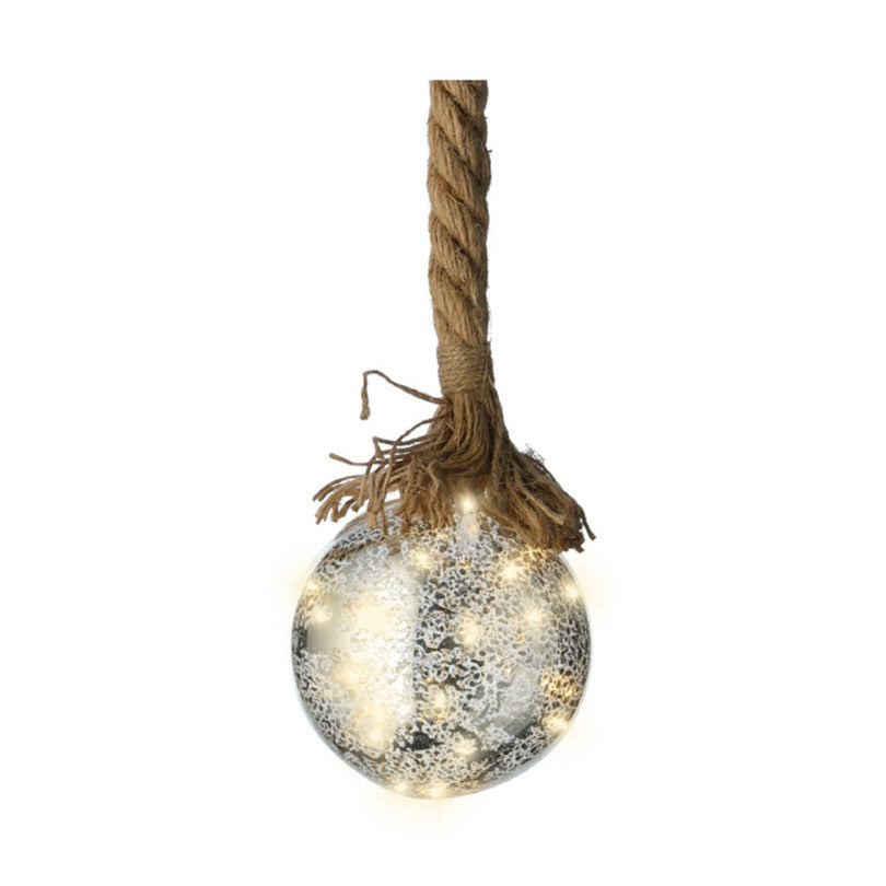 Lumineo Verlichte kerstbal - glas - touw -14 cm - zilver -30 leds