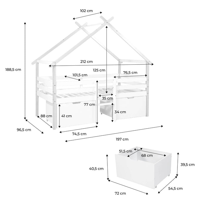 sweeek - Kinderbed 90 x 190 cm grenenhout lattenbodem inbegrepen en 2