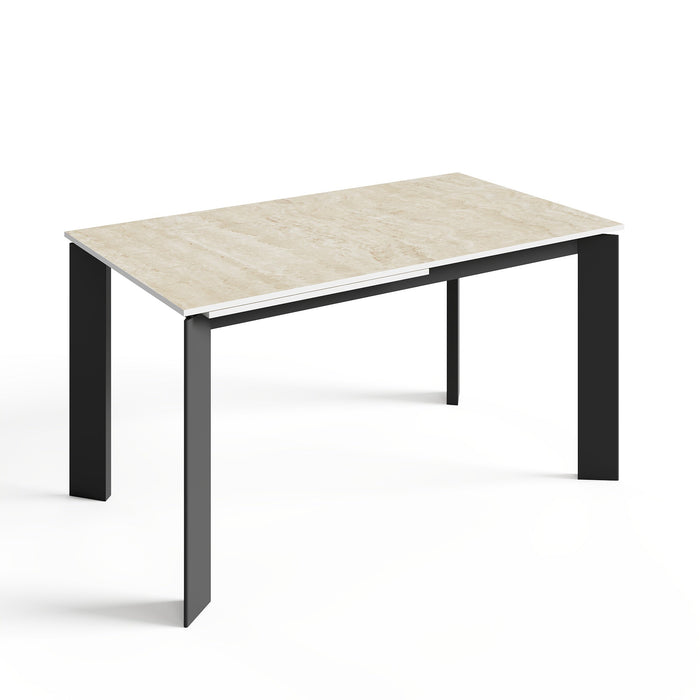 6-8 persoons uitschuifbare tafel in travertin met zwarte poten 140cm