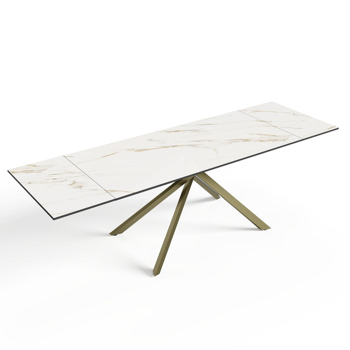 Uitschuifbare tafel 8-10 personen wit marmer effect keramiek 180cm