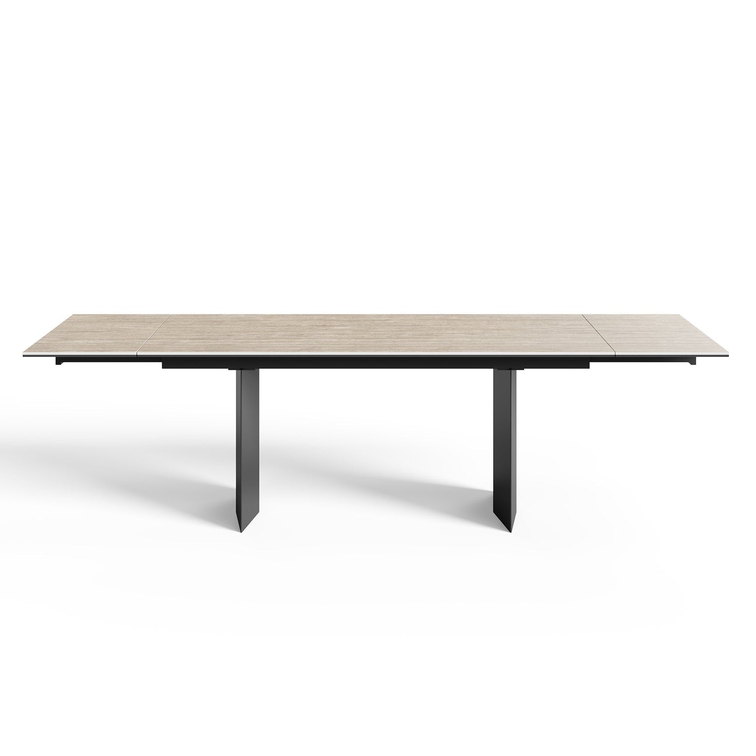 Uitschuifbare tafel 8-10 personen travertinlook zwarte poten 180 cm