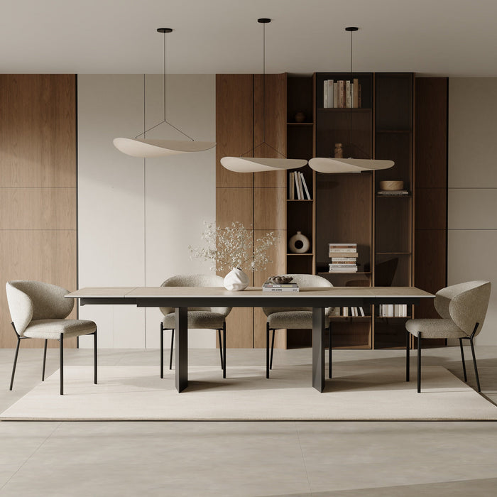 Uitschuifbare tafel 8-10 personen travertinlook zwarte poten 180 cm