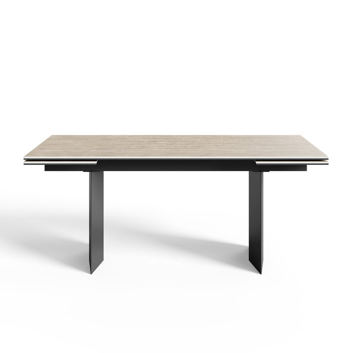 Uitschuifbare tafel 8-10 personen travertinlook zwarte poten 180 cm
