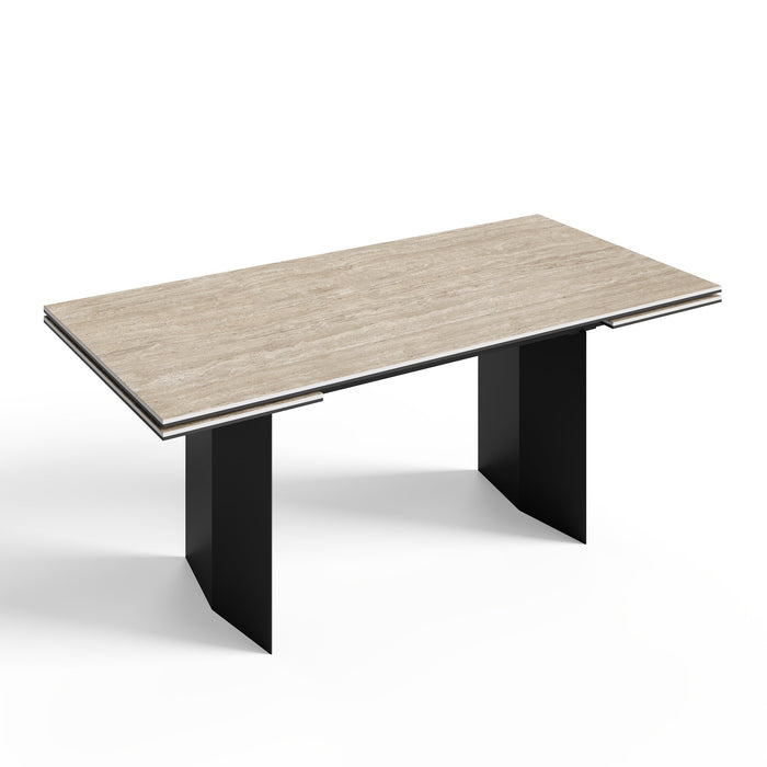 Uitschuifbare tafel 8-10 personen travertinlook zwarte poten 180 cm
