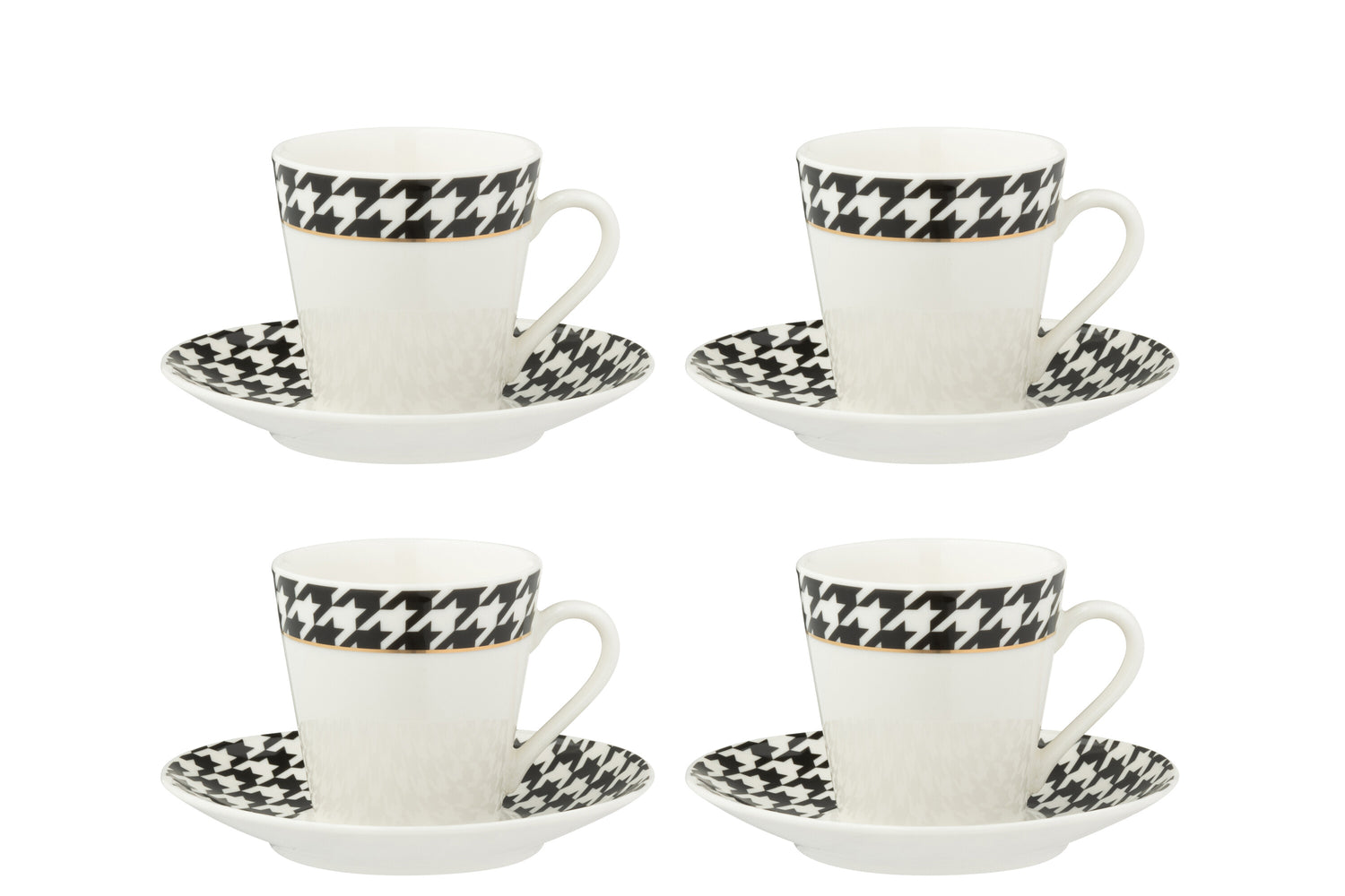 J-Line koffietas + bord Pied-Poule - porselein - wit - doos