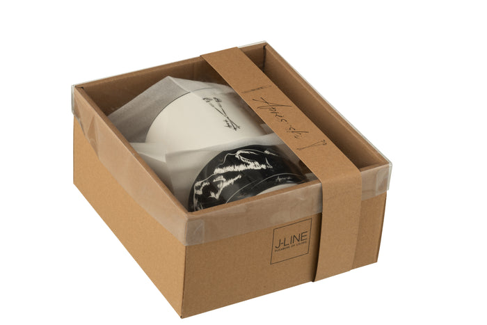 J-Line theepot + tas  - keramiek - zwart|wit - giftbox