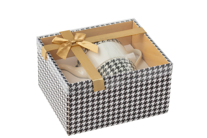 J-Line theepot Pied-Poule - porselein - wit|zwart