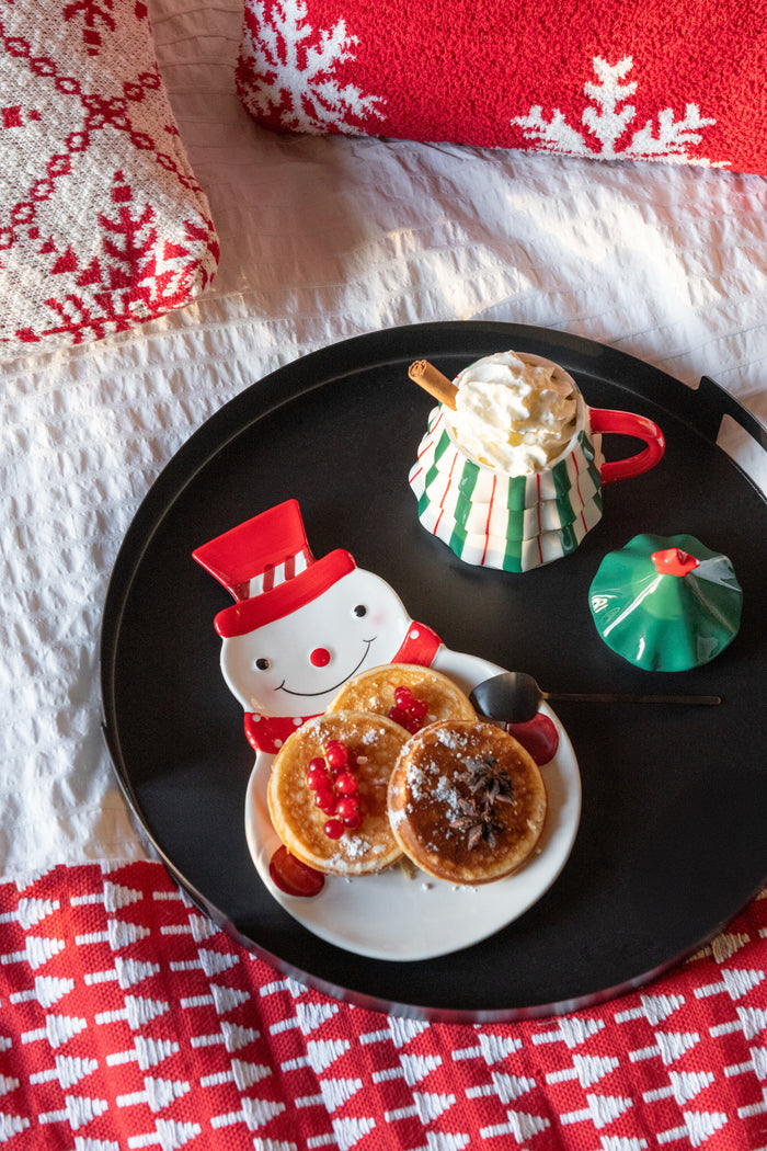 J-Line schaal Sneeuwpop Dolomiet - keramiek - kerstrood|wit