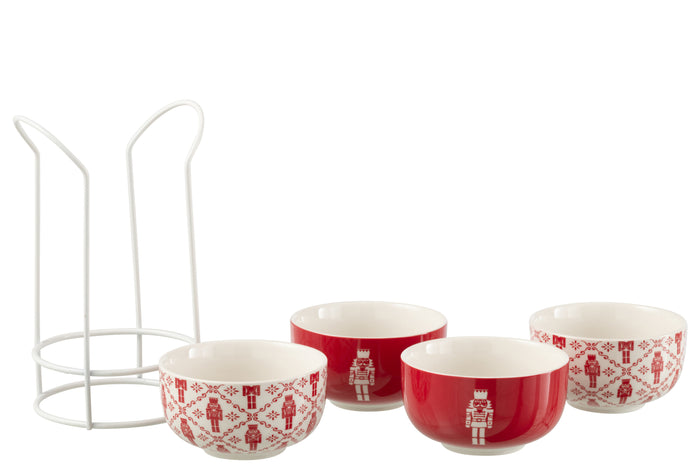 J-Line kom + sokkel Notenkraker - metaal|keramiek - rood - d