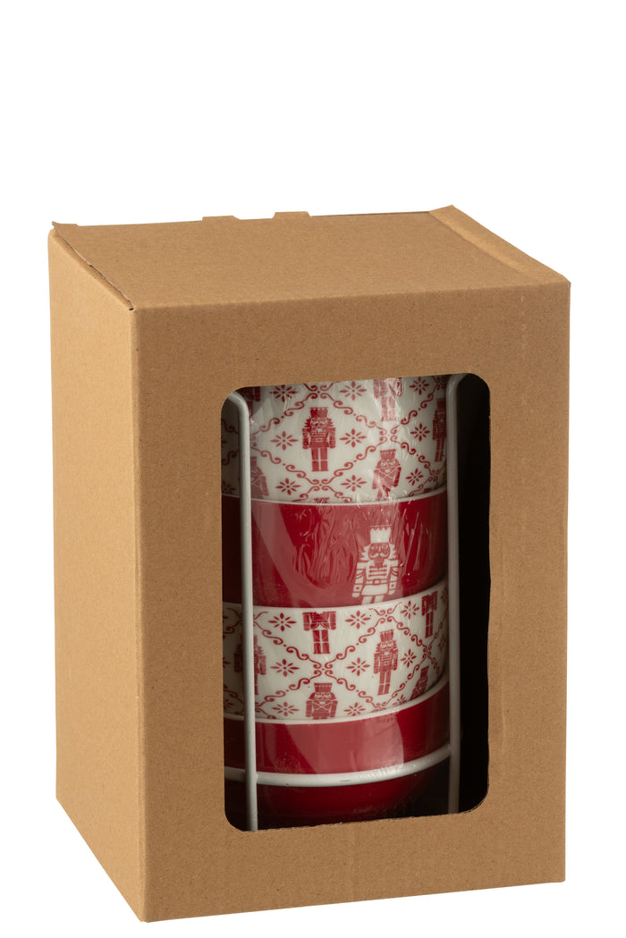 J-Line kom + sokkel Notenkraker - metaal|keramiek - rood - d