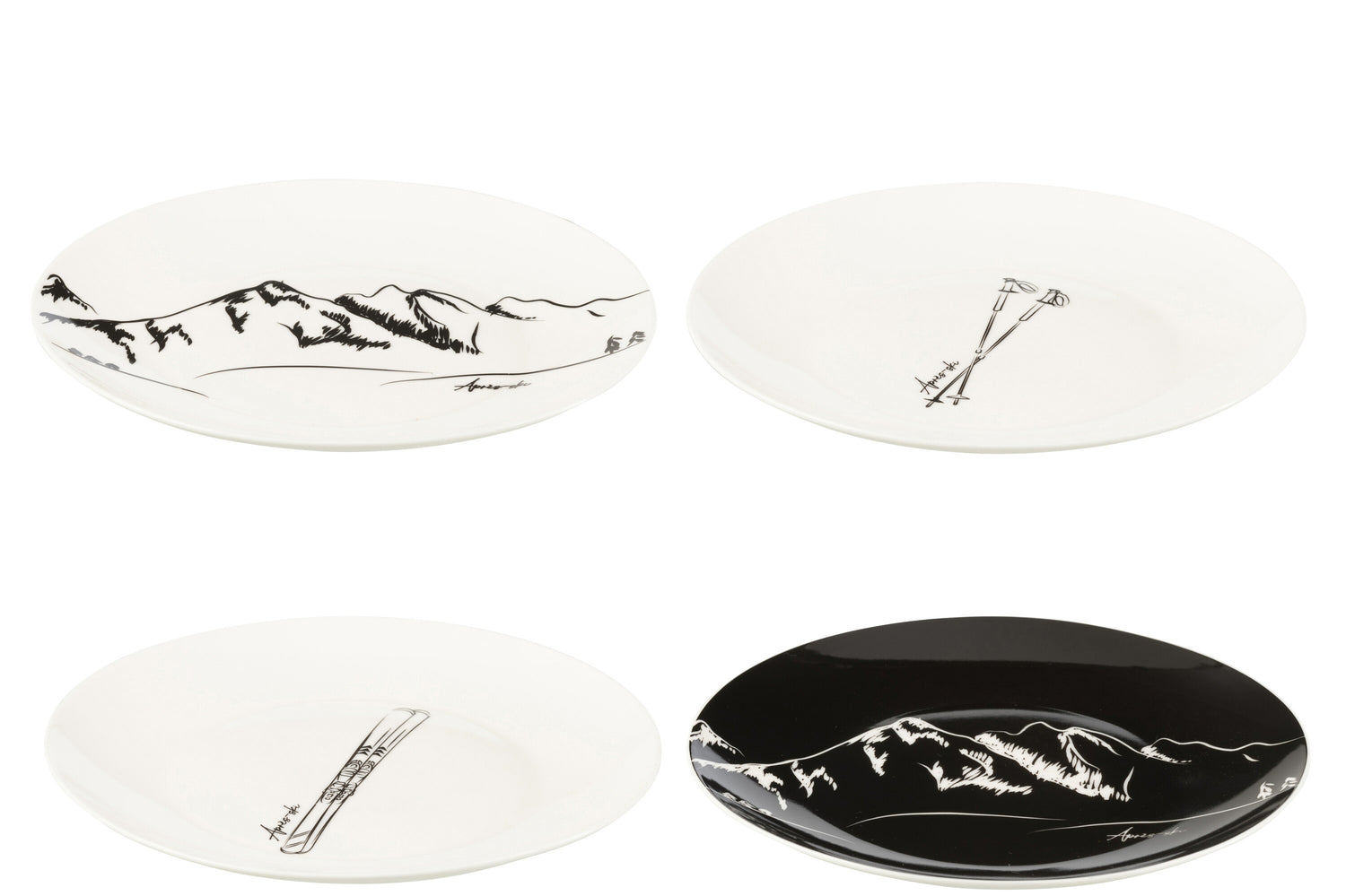 J-Line bord - keramiek - zwart|wit - giftbox van 4 stuks