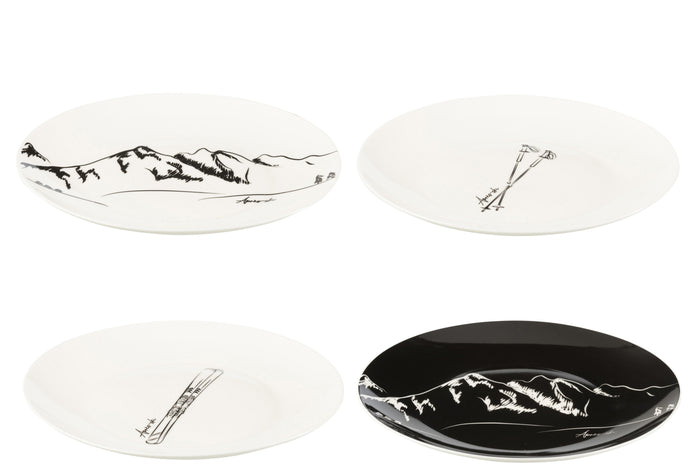 J-Line bord - keramiek - zwart|wit - giftbox van 4 stuks