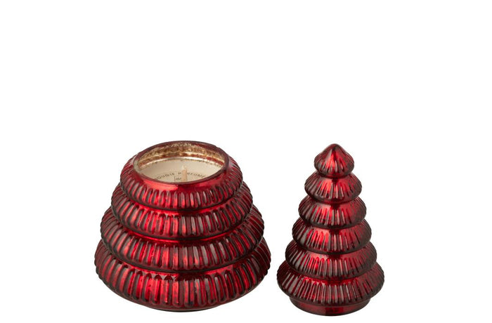 J-Line geurkaars Boom Geribbeld - glas - bordeaux - small