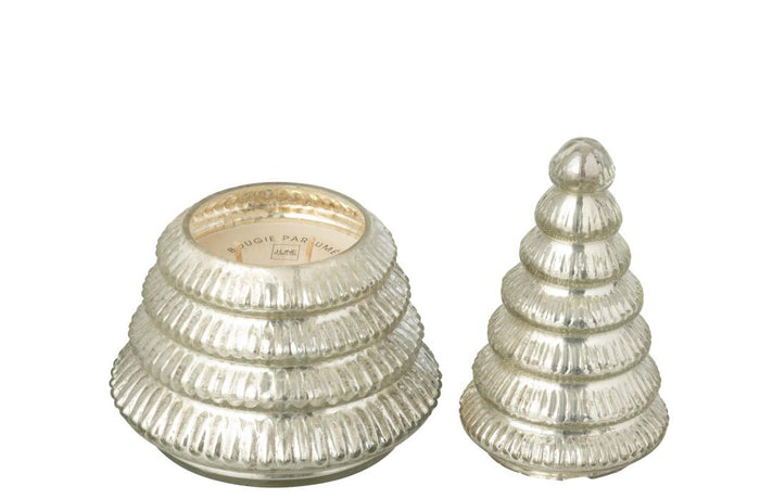 J-Line geurkaars Boom Geribbeld - glas - zilver - large