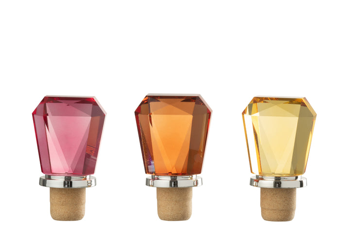 J-Line decoratie flessenstop Geometrisch - glas - mix - 3 st