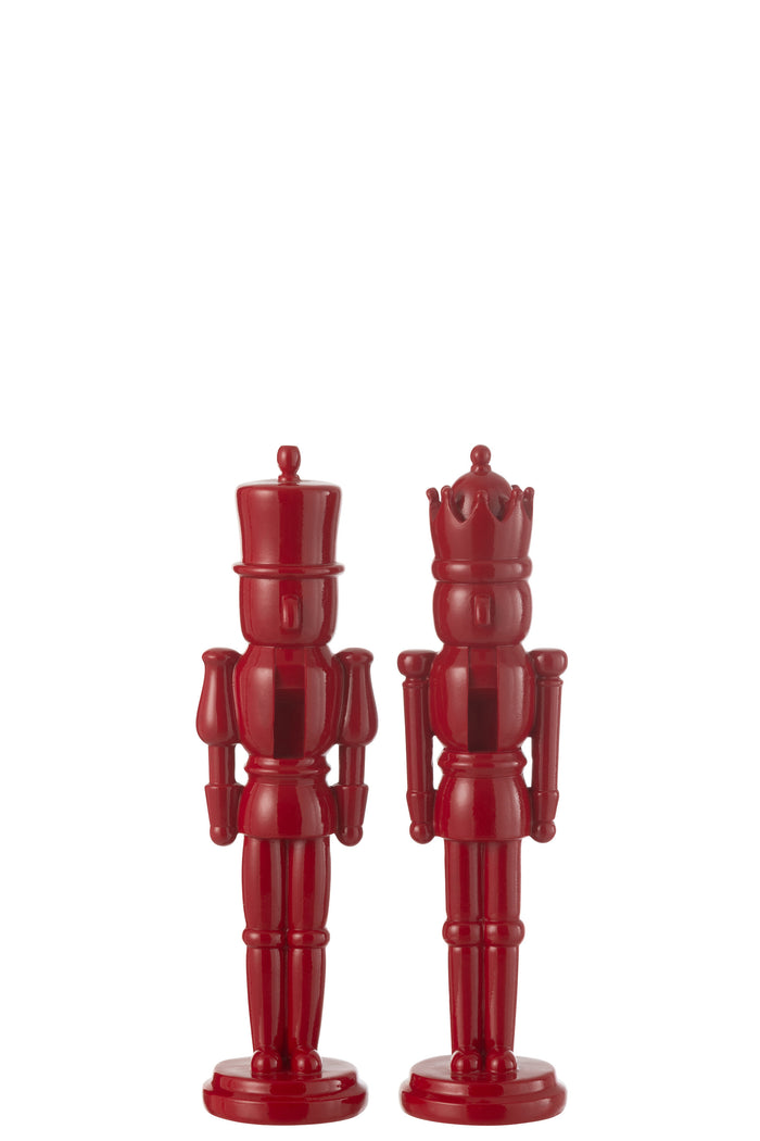 J-Line figuur Notenkraker - polyresin - rood - small - 2 stuks