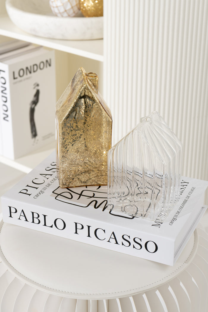 J-Line decoratie Huis Effen|Gestreept - glas - transparant -