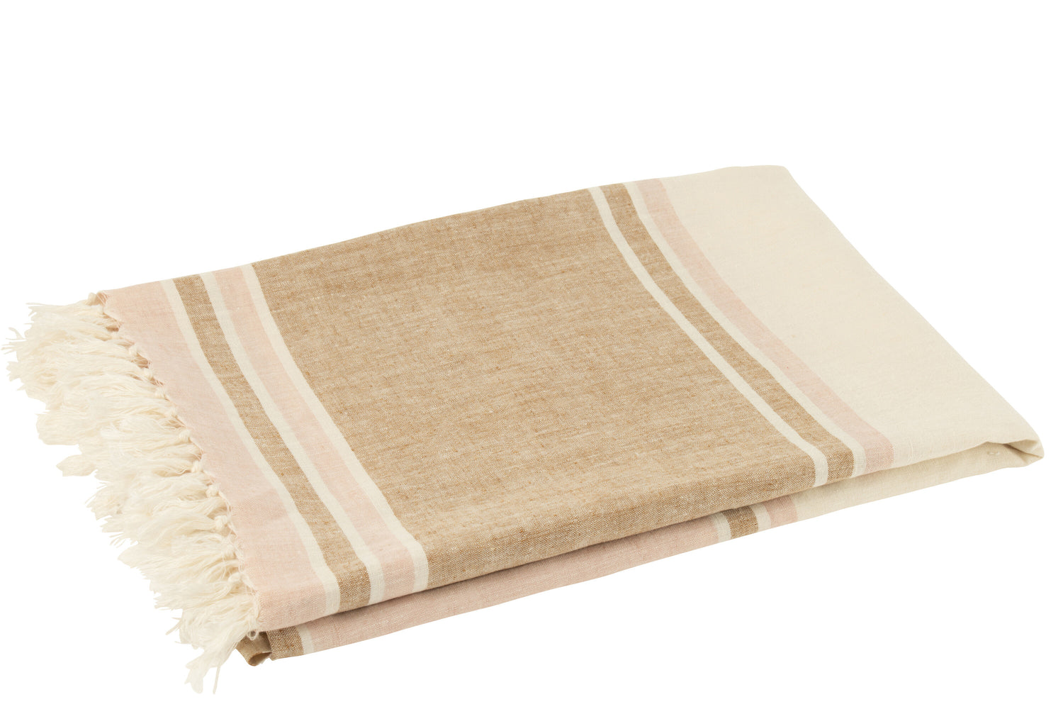 J-Line plaid Gestreept + Franjes - lichtroze|wit|beige - 180
