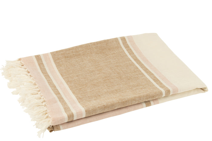 J-Line plaid Gestreept + Franjes - lichtroze|wit|beige - 180